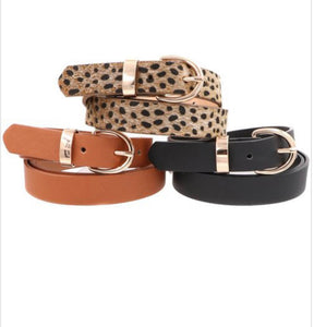 Faux leather/fur metal ring buckle belt set